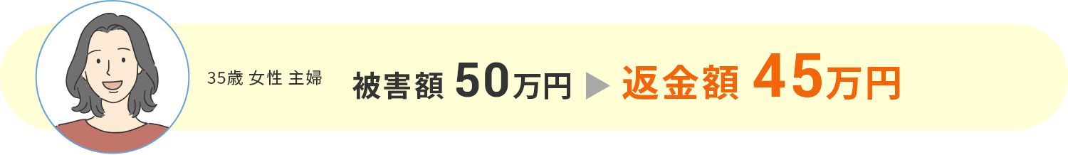 【被害額50万円⇒返金額45万円】35歳 女性 主婦